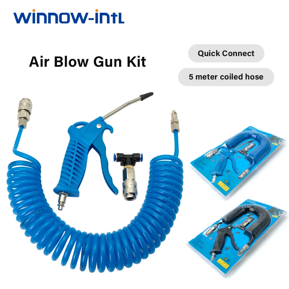 Air Blow Duster Set with 5 Meter Long Coil Pu Hose for Truck Air Compressor Dust Removal Air Duster Cleaning Nozzle Tool