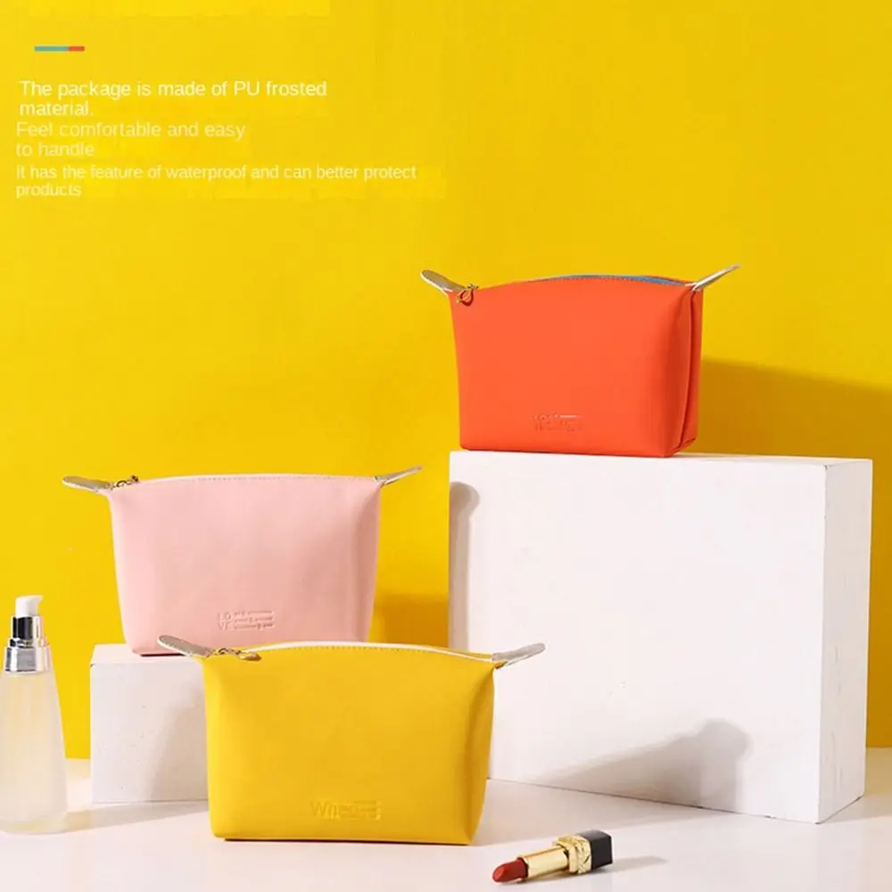 

Casual Handbag PU Cosmetic Bag Waterproof Moisture-proof Toiletry Bag Convenient Solid Color Makeup Bag Student