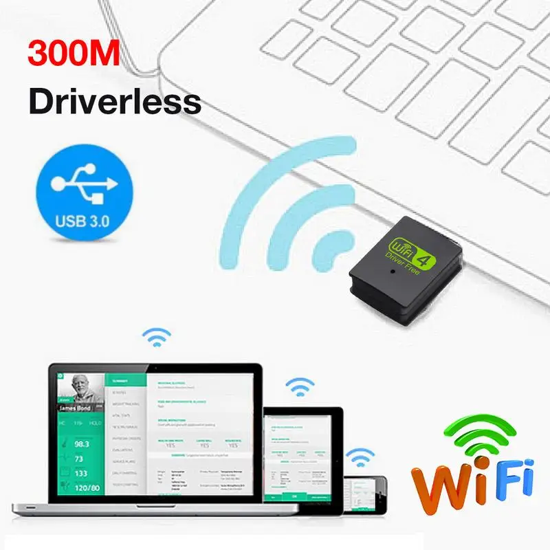 300Mbps USB Wi fi adapter Free-Drive Transmitter network adapter Wireless Receiver Network Card WiFi Transmitter Signal Receiver