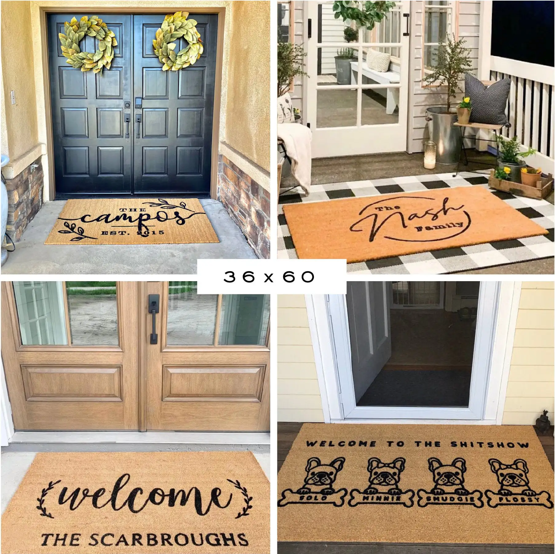 Minimalism Polyester Welcome Doormat Black Background Gold Border Family Letter Print Non Slip Front Door Rug Indoor Entranc Mat