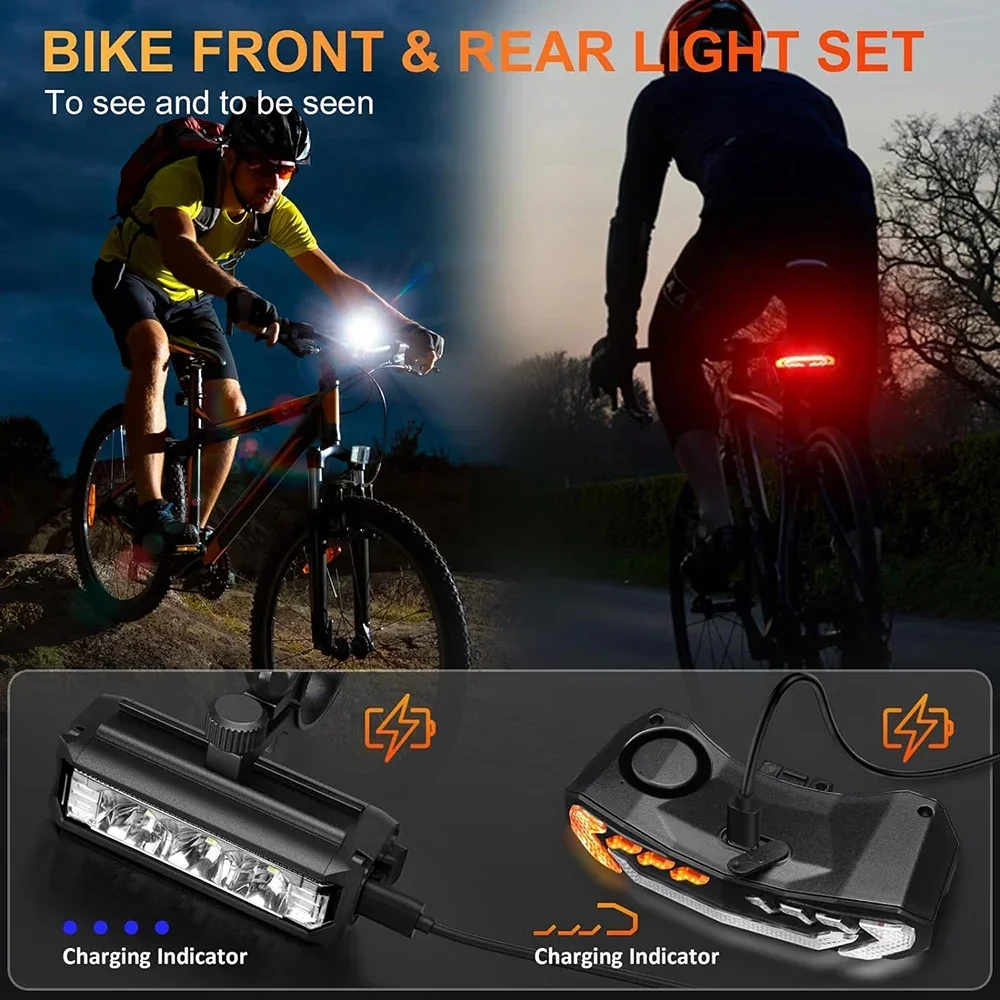Rockbye Bicycle Headlight with Horn Alarm Remote Control Waterproof Bicycle Tail Light with Turn Signal Bicycle Anti-theft Alarm