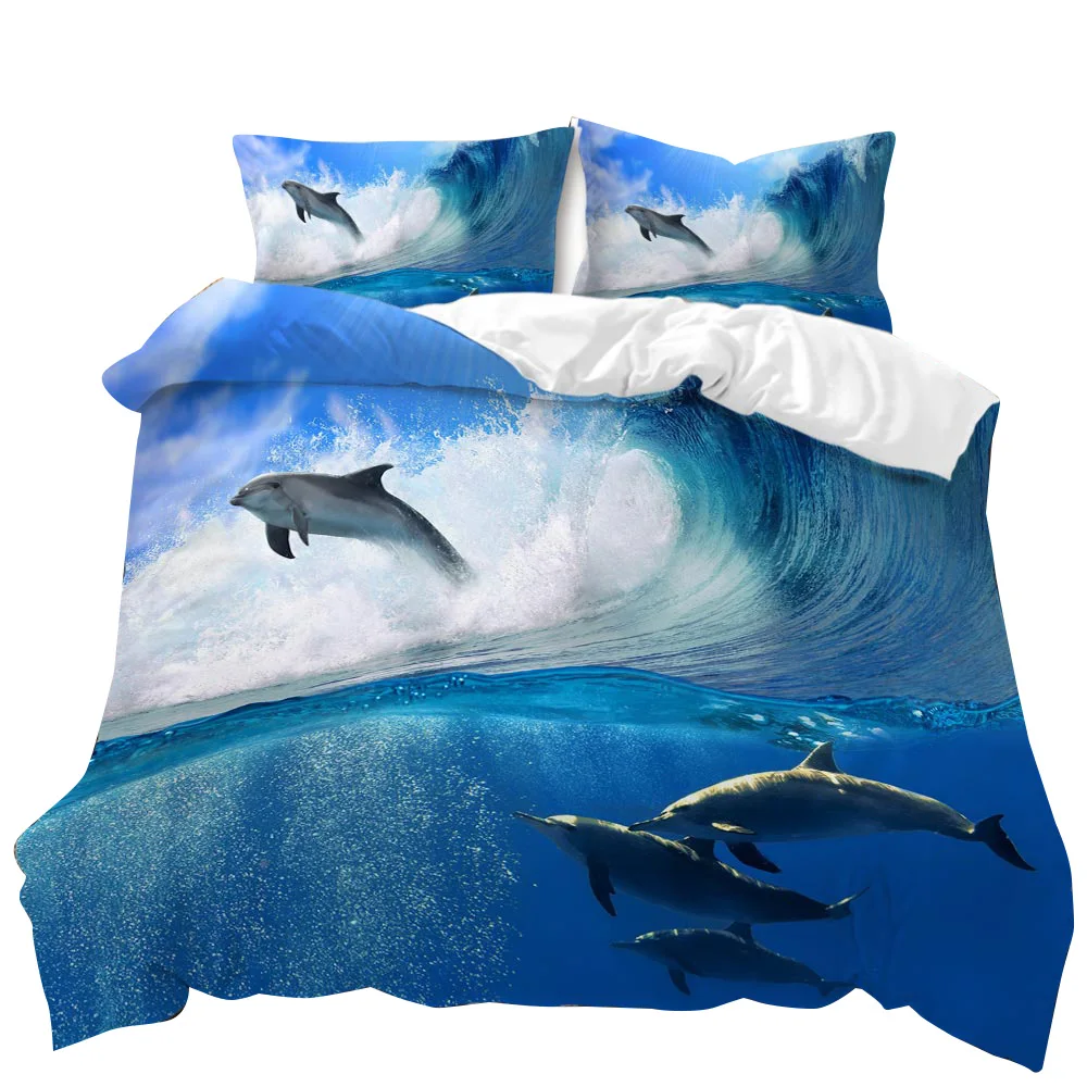 Marine Life Duvet Cover Set Glowing Jellyfish Twin Qulit Cover Tropical Ocean Fish Under Sea Marine Life Bedding Set
