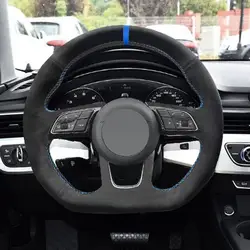 For Audi A1 8X A3 8V S3 A4 B9 S4 A5 RS 3 4 5 SQ2 Q2 2016-2022 Suede Leather Hand-stitched Car Interior Steering Wheel Cover Trim
