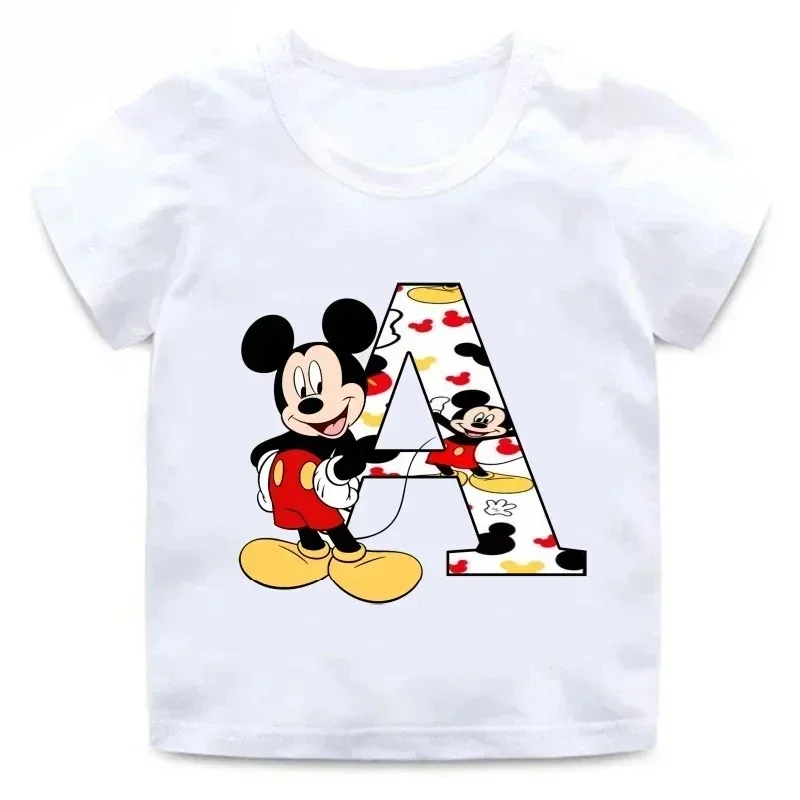 Mickey Mouse A-Z Alphabet Print Kids Cotton T-Shirt Girls Boys T-Shirt Summer Children’s Top