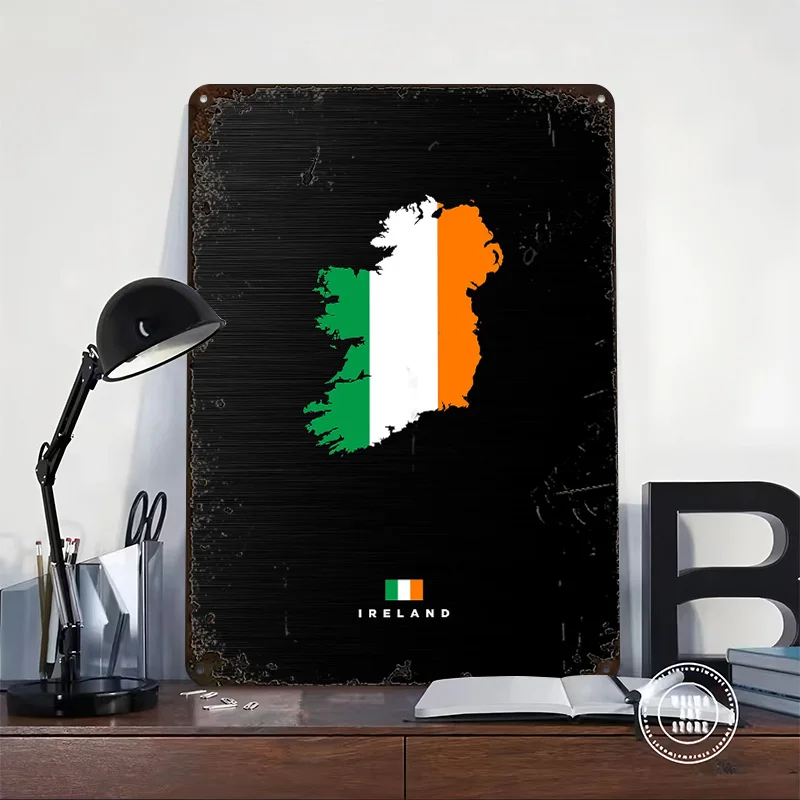 Ireland Map With Flag Metal Poster Customized Wall Art Retro Vintage Metal Signs for Man Cave Home Decoration Gaming Tin Sign