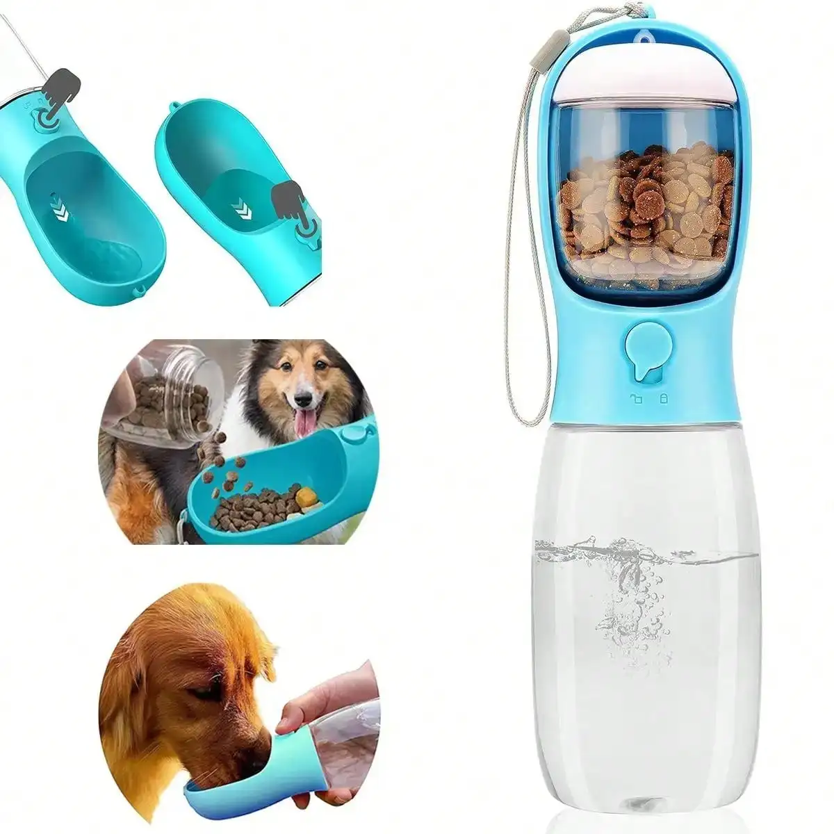 

Portable Dog Water Bottle With Food Container - 3-In-1 Travel Pet Water Dispenser & Collapsible Bowl, Essential For Walking, Hiking With Small Dogs And Cats (Yorkie, Chihuahua, Puppy)