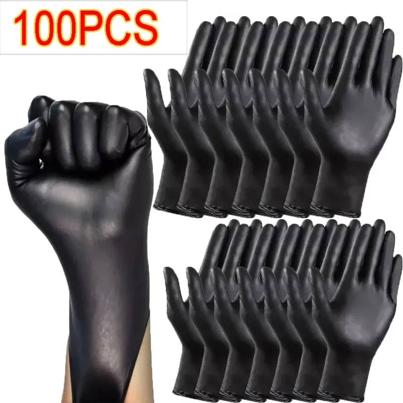 Guantes desechables de nitrilo negro, 50/10 Uds., sin látex, impermeables, duraderos, adecuados para cocina, procesamiento de alimentos, salón de belleza, familia