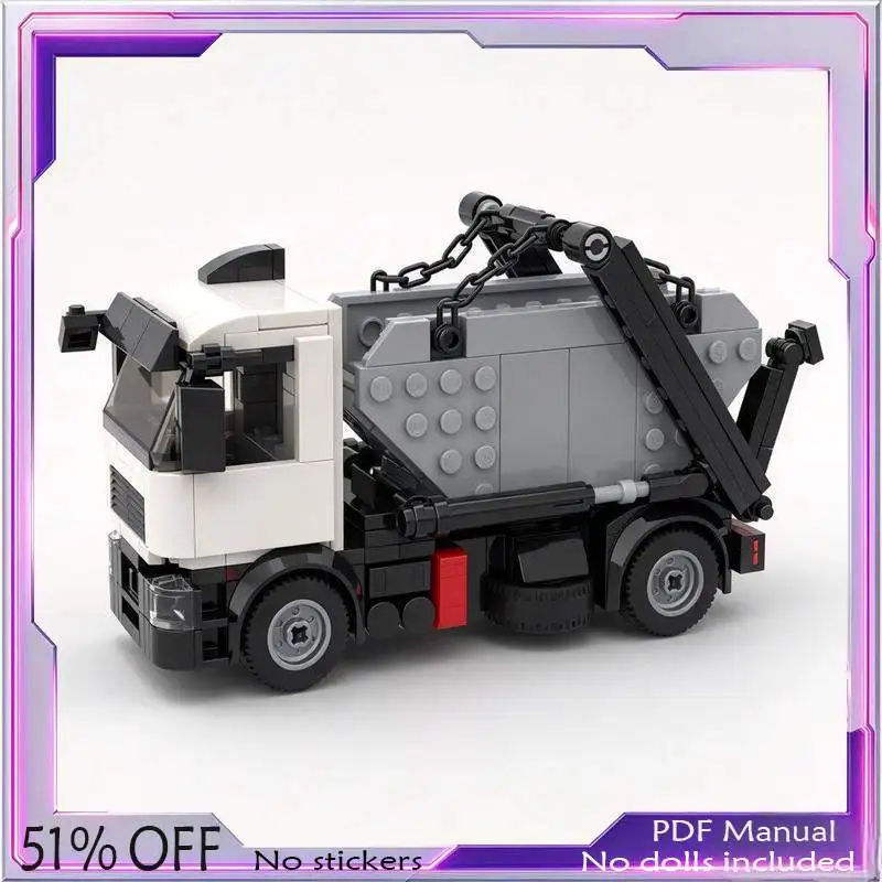 314PCS White Grey Skip Loader Container Truck Heavy Duty Model Custom Building Blocks DIY Assembly Toy Creative Gift For Boys