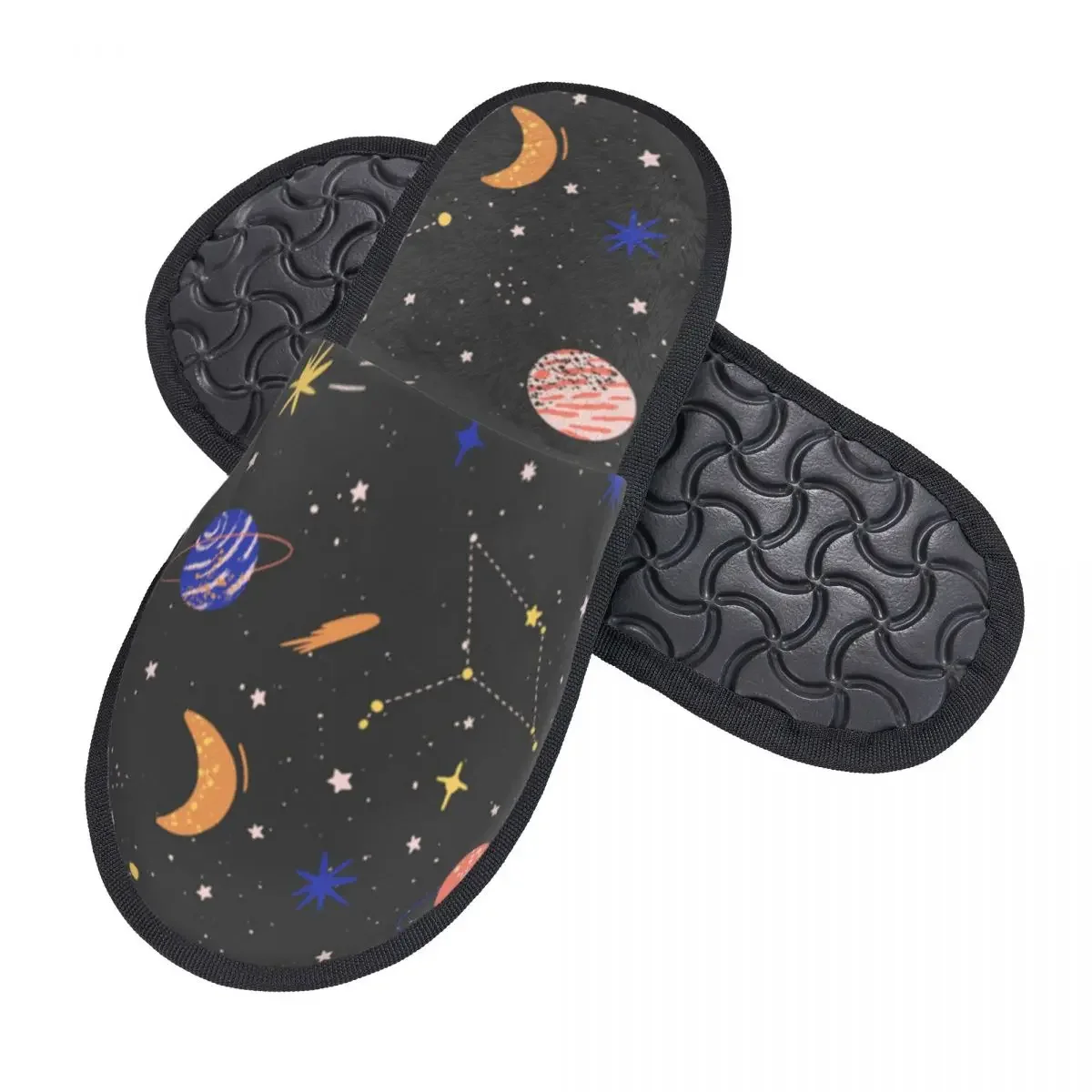 Soft Slippers Space Planets Stars Meteorites Moon Non-Slip Floor Indoor Home Furry  Shoes For Bedroom