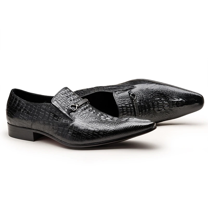 Moda masculina sapatos de couro casual padrão de crocodilo sapatos de vestido de luxo deslizamento-on sapatos de casamento brogues de couro tamanho grande 38-48