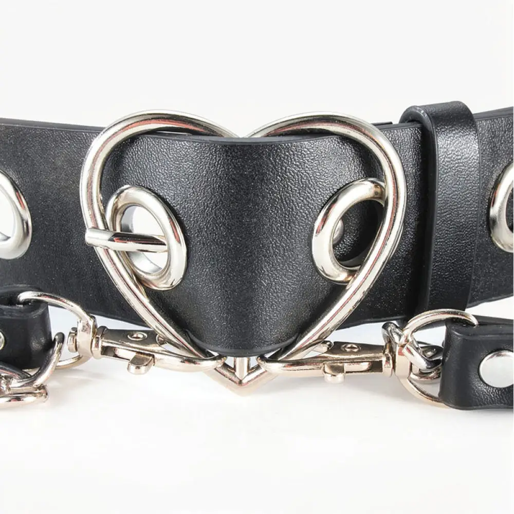 Harajuku Gothic Heart Buckle Waist Belt Punk Chain Strap Faux Leather Aesthetic Accessory For Women Trendy Streetwear