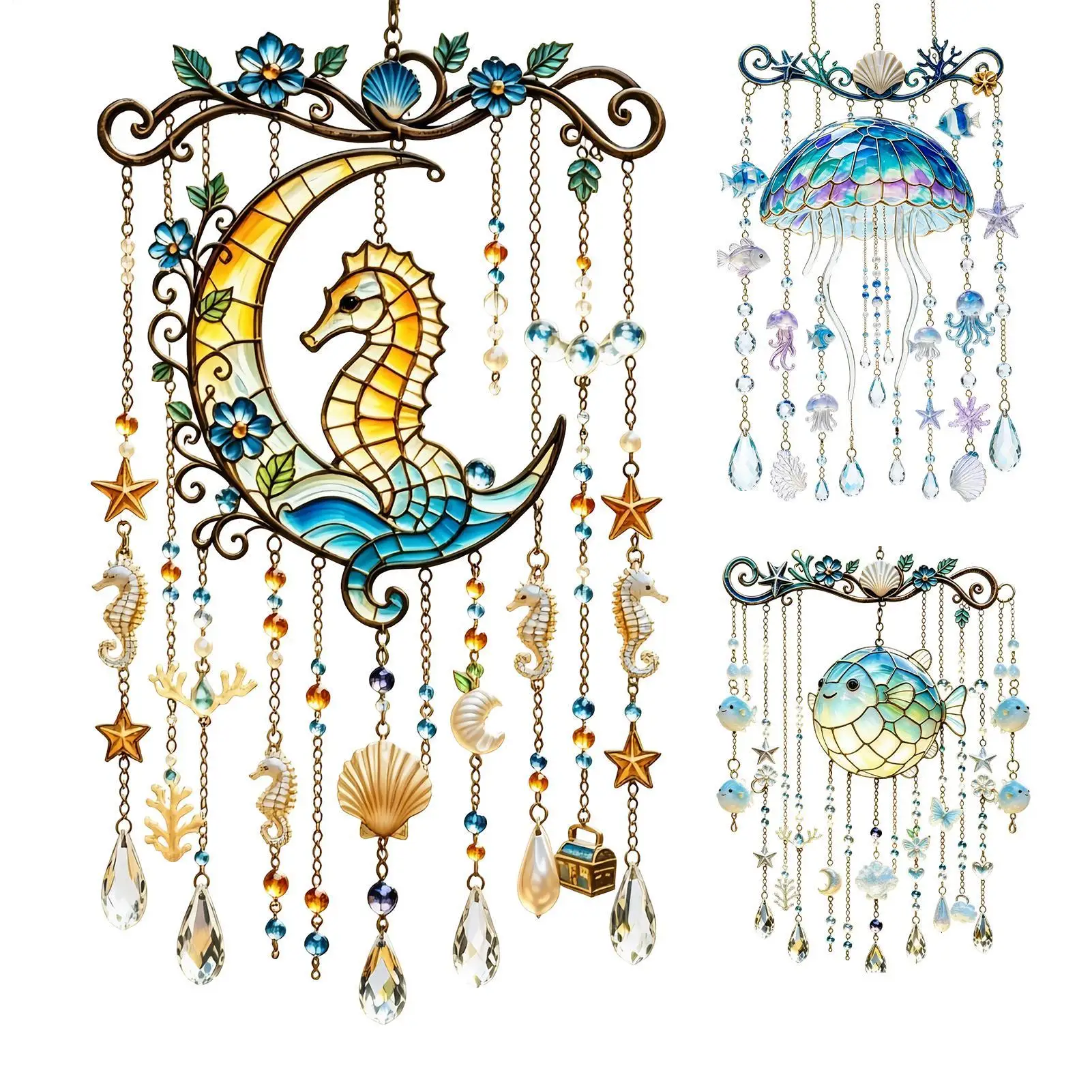 Clear Wind Chime Clear Acrylic Sea Animal Sun Catcher Home Garden Outside Windchimes for Courtyard Terrace Porch Patio Balcony