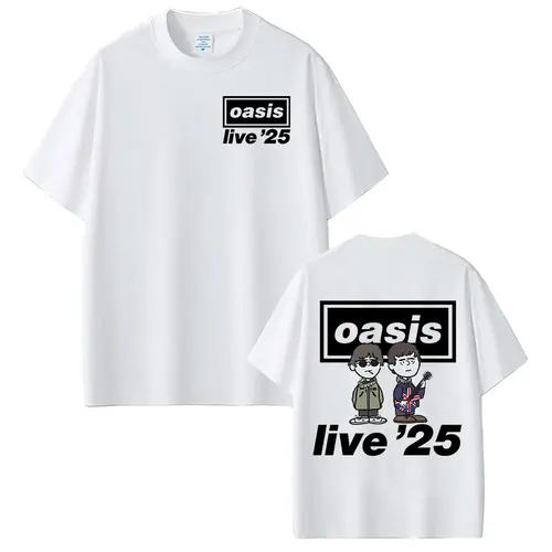 Camiseta Rock Band O-Oasis Live 25 Tour para hombre y mujer, camiseta Vintage de gran tamaño con dibujos animados, camisetas de manga corta de algodón de alta calidad