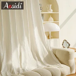 White Tulle Curtains for Living Room 2022 Luxury Crumpled Semi Sheer Curtain Bedroom Window Pleated Texture Drapes Cortinas