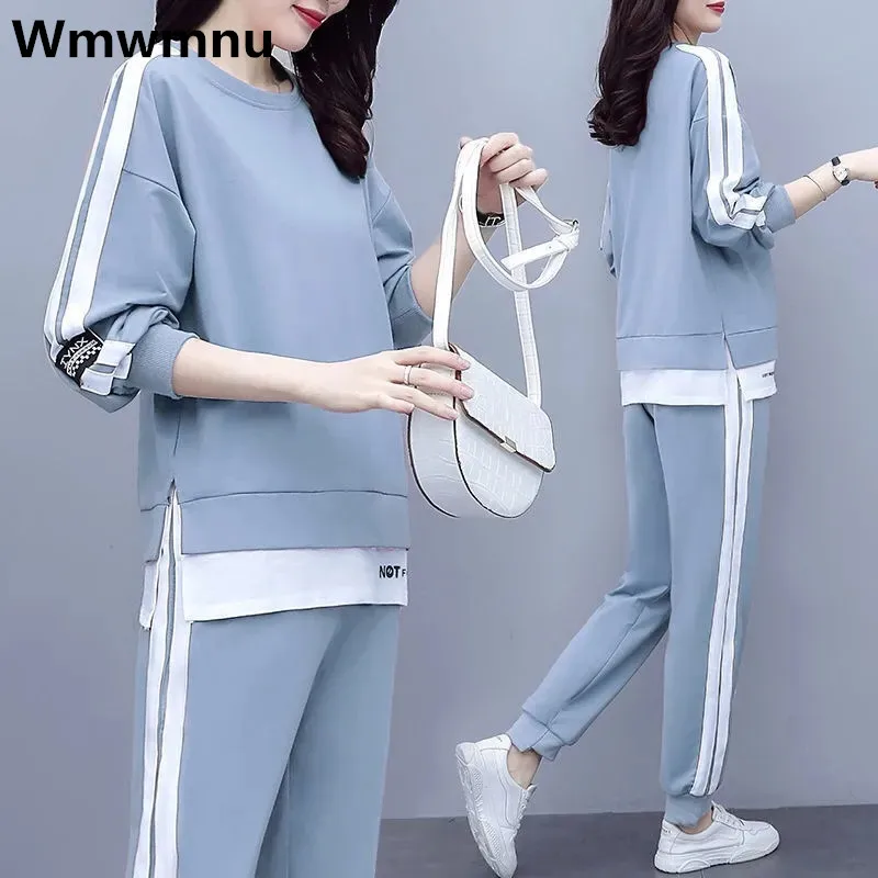 Womens Tracksuit Two Piece Sets Casual O-neck Sweatshirts Outfit High Waist Ankle-length Harem Pants Suit Oversize 5xl Ensemble