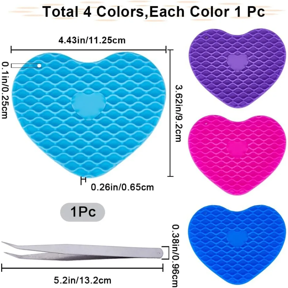 4Colors Heart Shaped Trivet Mats Silicone Non-Slip Heat Resistant Kitchen Hot Pads Pot Holder Large Coaster for Table making kit