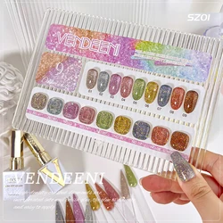 Vendeeni 9 Color/Set Rainbow Glitter Gel Nail Polish Sparkling Broken Diamond Nail Art Gel Varnish Flash UV Soak Off Gel Lacquer
