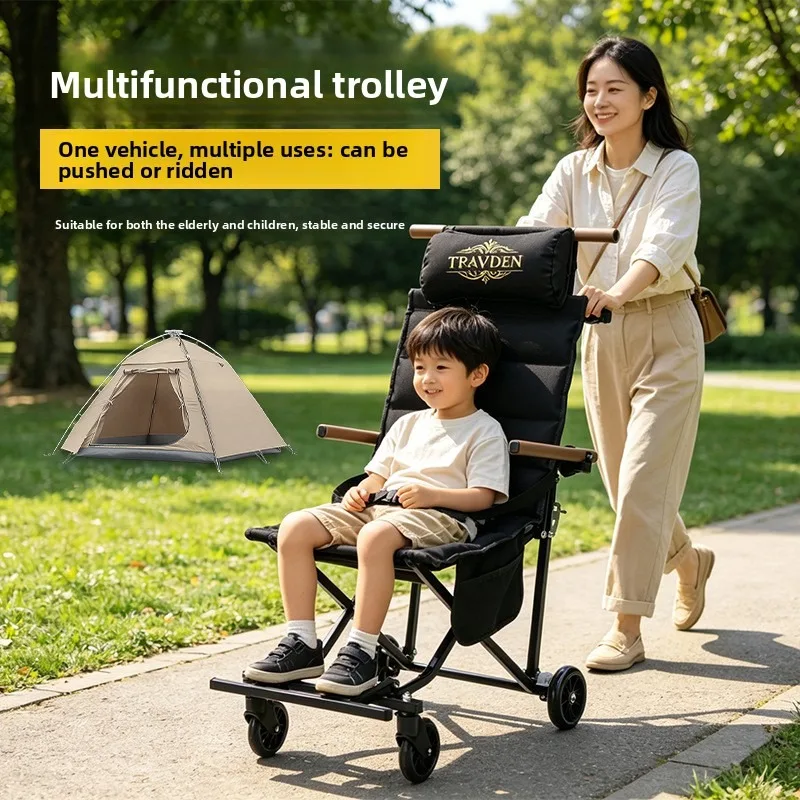 Outdoor Folding Chair Cart Lightweight Wheels Portable Family Elderly Travel Camping Chair Beach Chair Outdoor Chair Fishing - view 2