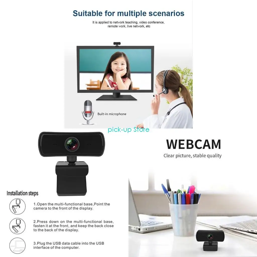 

Q5WA Computer Web Camera With Microphone Rotatable Cameras for Live Video Class