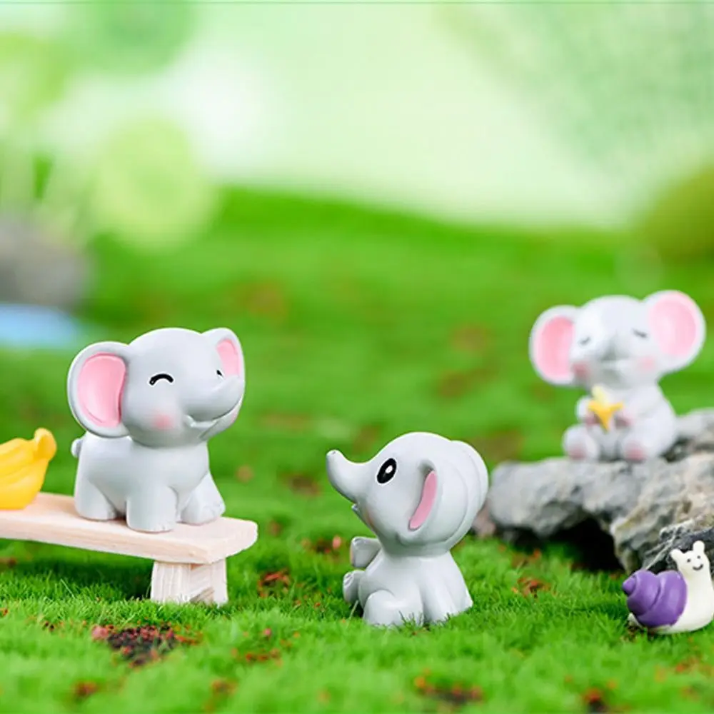 Cute Mini Elephant Statues Resin Crafts DIY Elephant Figurines Miniature Delicate Cartoon Micro Landscape Decoration Car