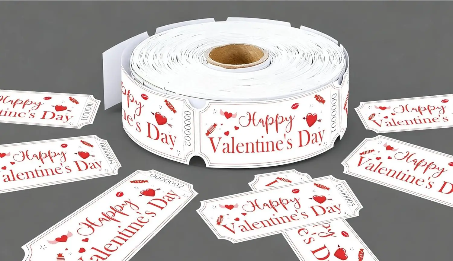 

Лотерейные билеты «С Днем святого Валентина» — упаковка из 1000 красных пронумерованных билетов для карнавала, вечеринок, ферментов и игр с дверью