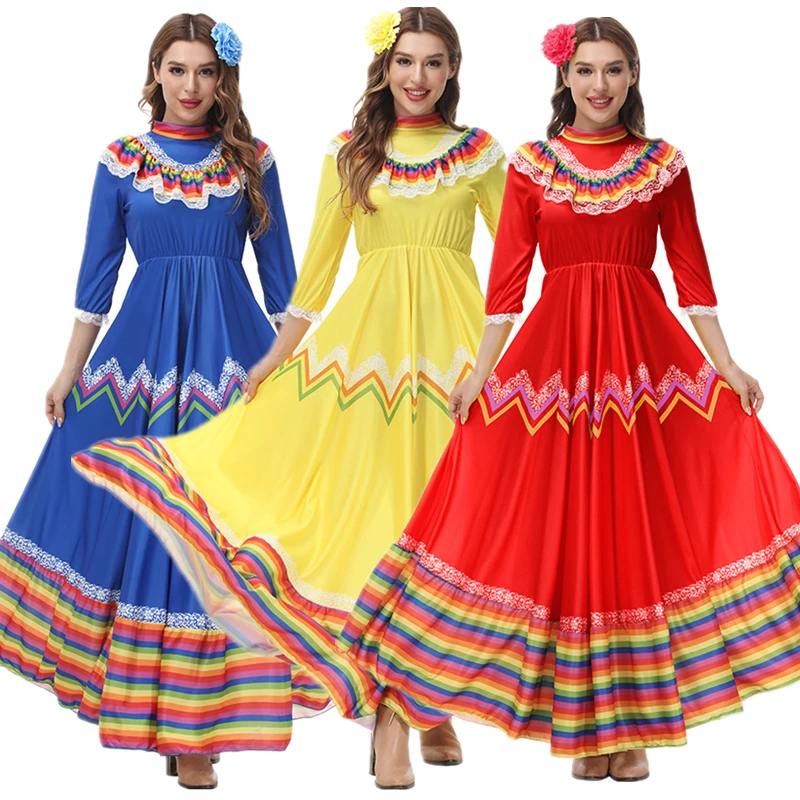 Disfraz de Flamenco tradicional de México para mujer, vestido folclórico de escenario, Círculo de baile mexicano, fiesta de Halloween, vestido elegante