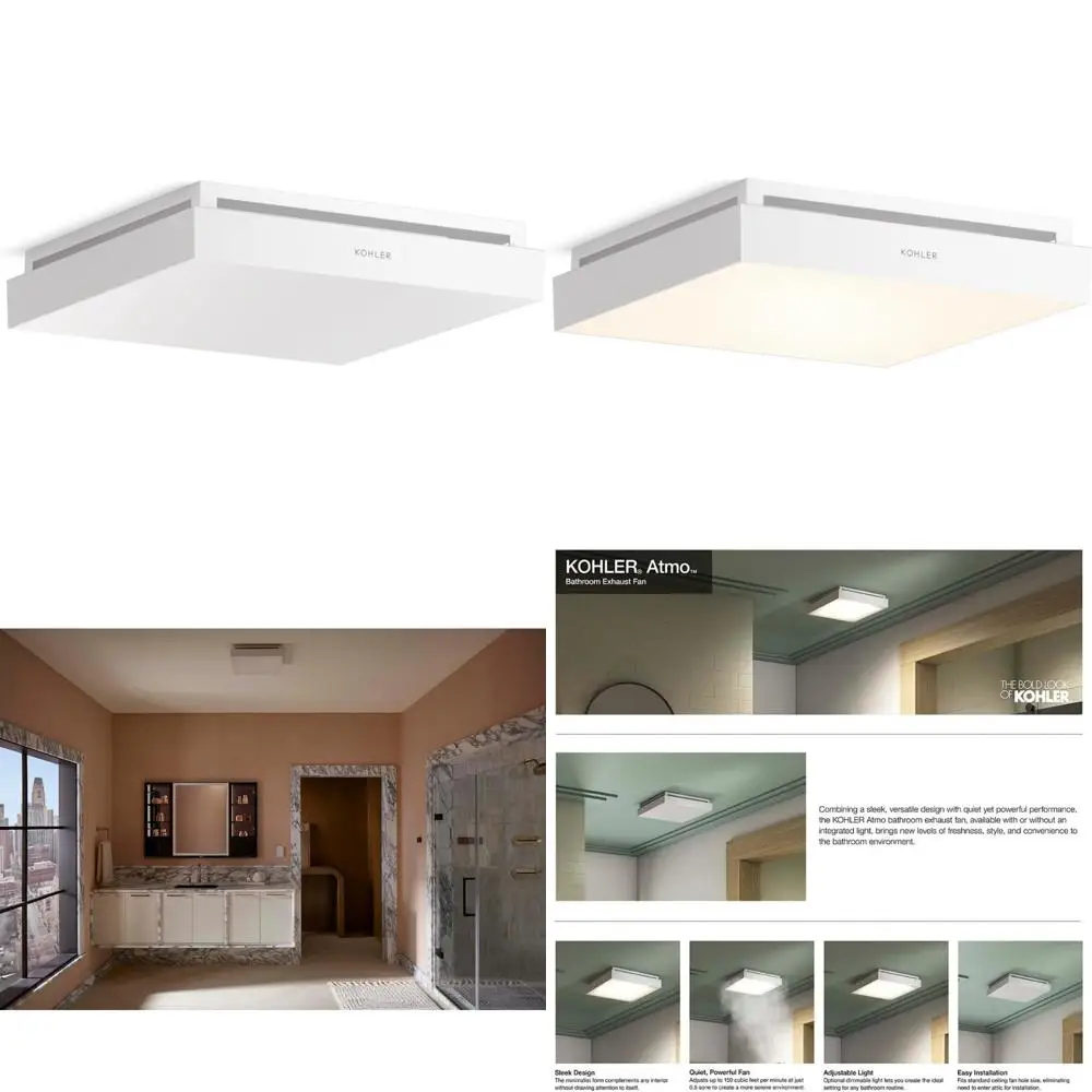 Sistem Ventilasi Kipas Angin Plafon Kamar Mandi, Persegi 13,875 Inci, Hemat Energi, Operasi Senyap, Ideal untuk Mengeluarkan Kelembapan