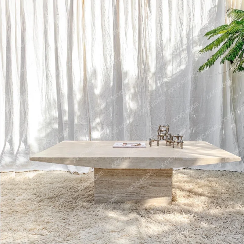 

LNatural Travertine Coffee Table, Light Luxury Marble Tea Table, Modern Square Tea Table Coffee Table