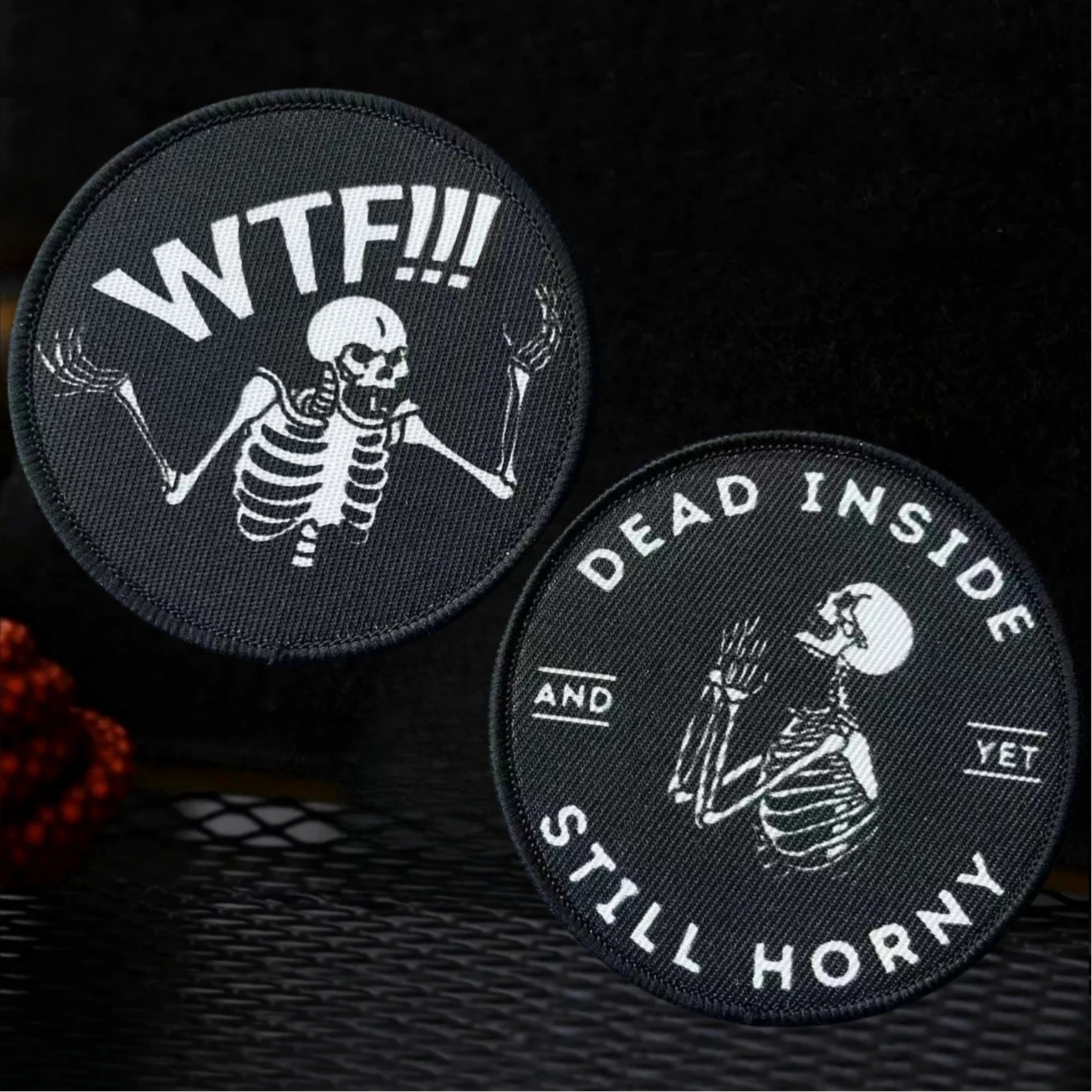 

WTF!! American Morale Badge Dead Inside Yet Still Horny Skull Tactical Patches Armband Printing Hook and Loop Backpack Sticker