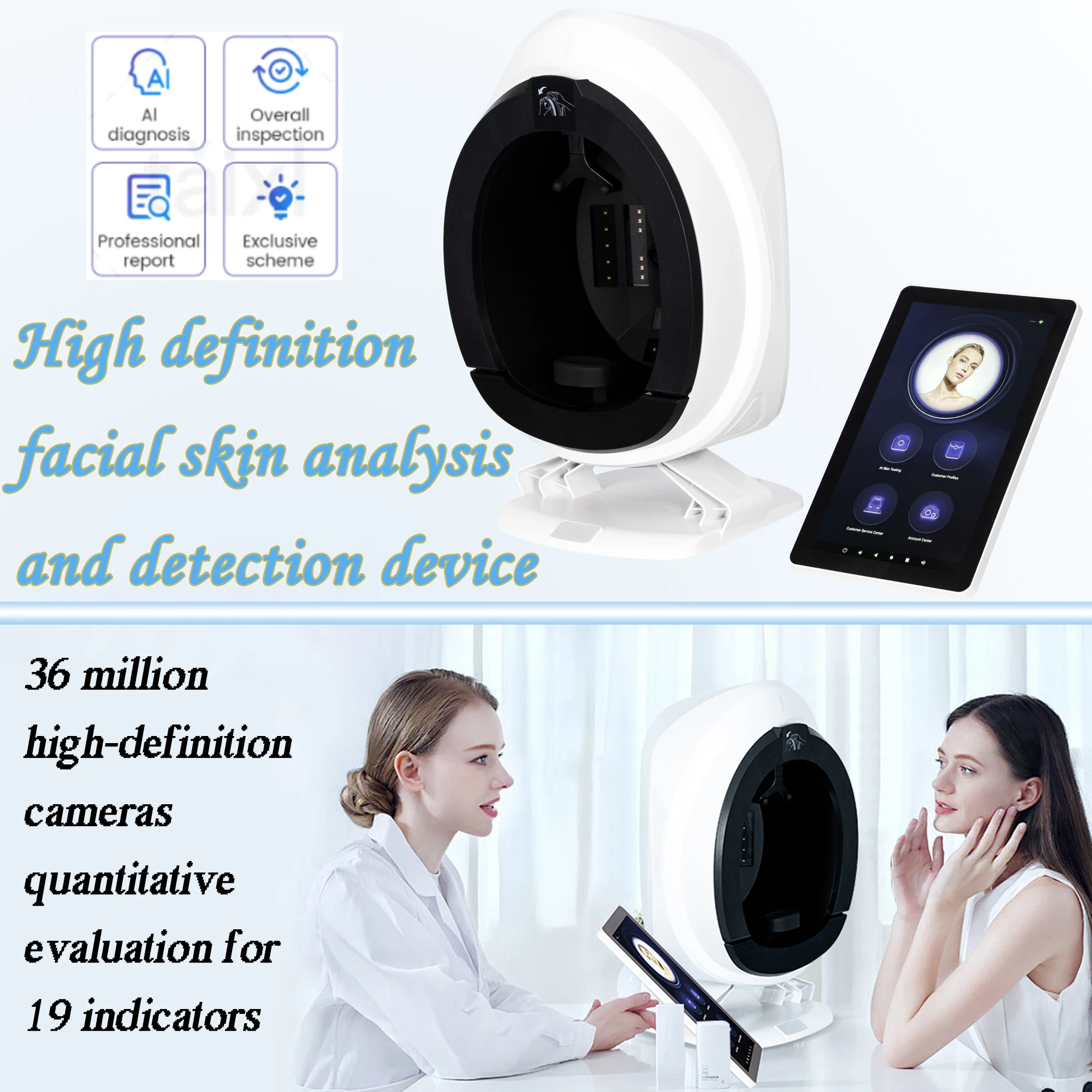 AI Intelligente detectie Gezichtshuidanalyse Detectiemachine 9-spectrumbeeldtechnologie 36 miljoen High-definition pixels