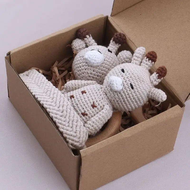 581F 4 XWooden ของเล่นเด็กไม้ Teether Baby Teething ของเล่น Pacifier คลิปยีราฟน่ารัก Appease Gi