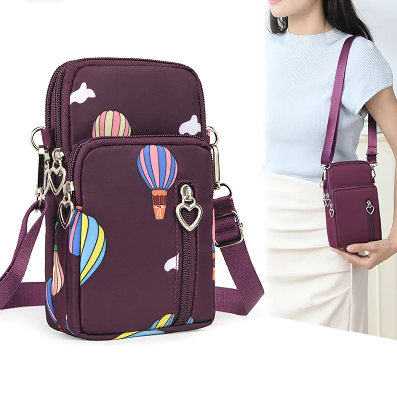 

Ladies' single-shoulder mobile phone bag, multi-zipper card case, coin purse, portable nylon fabric bag