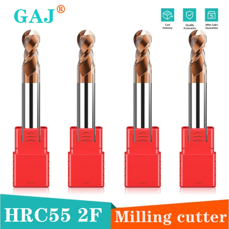HRC55 2 flauta punta de bola fresa de carburo de tungsteno CNC herramientas de fresado R0.5 R1 R2 R3 R4 R6 8 10 R12 Metal