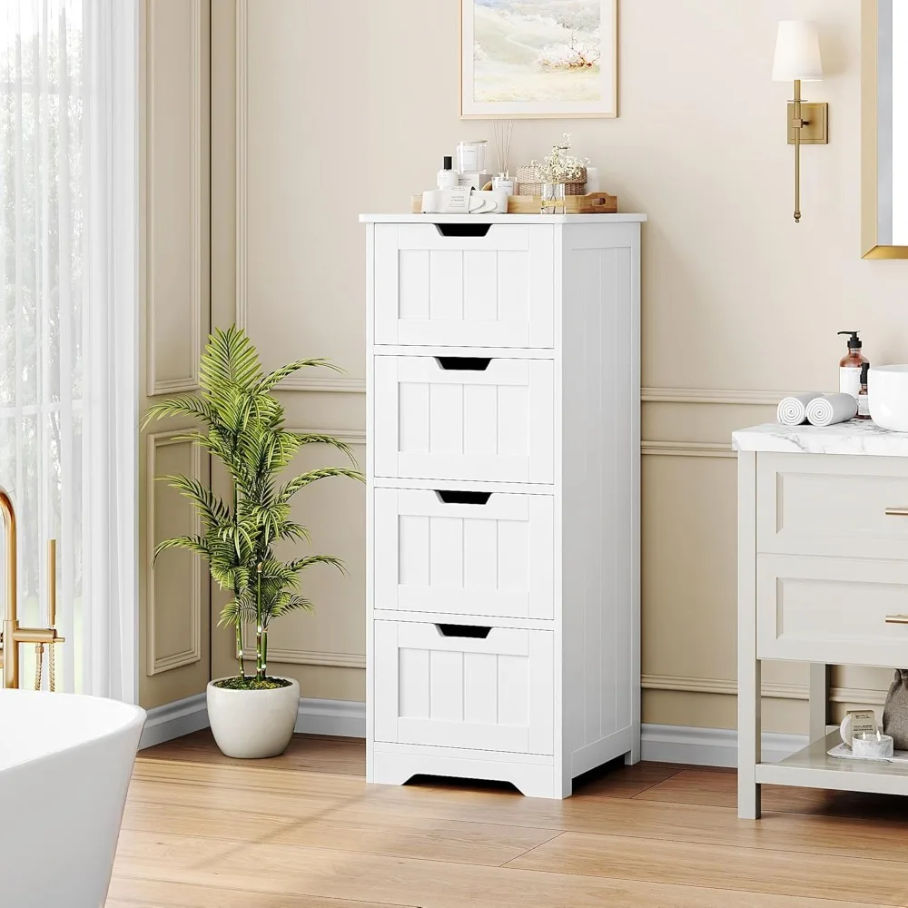 

Freestanding Bathroom Storage Cabinet with 4 Drawers 11.8 x 11.8 x 32.5 Inch Organizer Cupboard for Home Entryway Decor