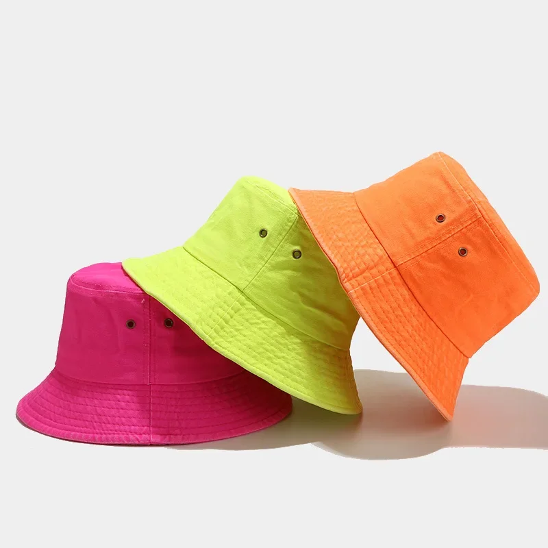 Summer Bucket Hat Women Men Fluorescent Green Fisherman Hat Wide Brim Sunscreen Panama Hat for Men Hip Hop Foldable Sunbonnet