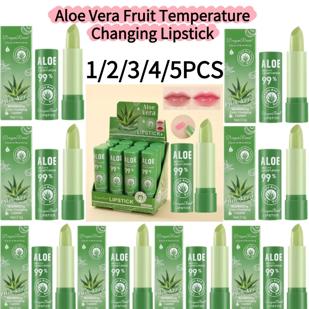 1/2/3/4/5PCS-3.5g Aloe Vera Fruit Temperature Changing Lipstick Moisturizing Plumping Duddu Lip Balm Deep Hydrating Lips