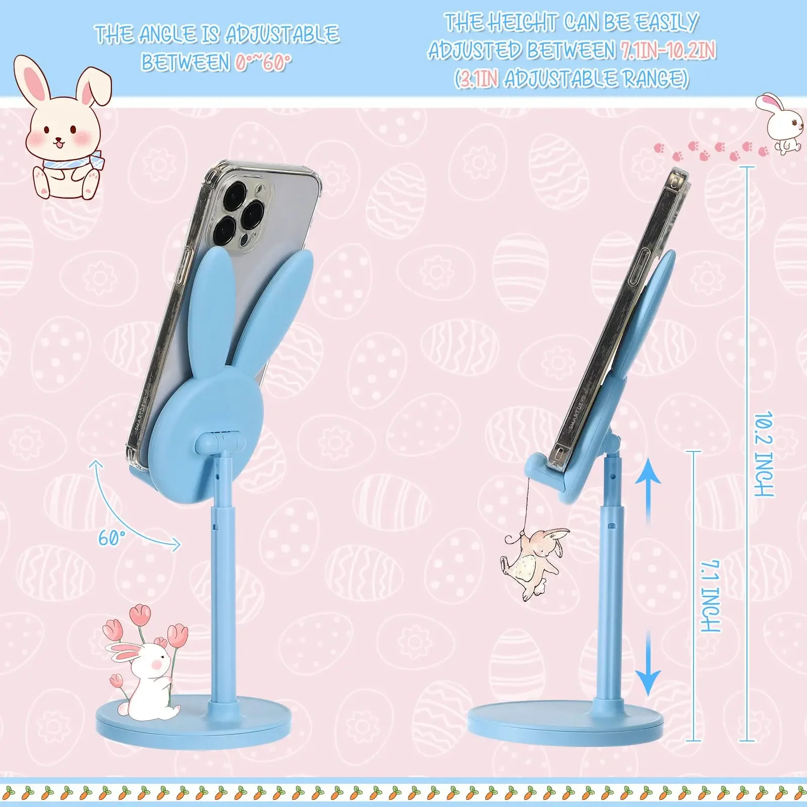 Cute Rabbit Ears Mobile Phone Holder Lift Adjustable Desktop Mobile Phone Tablet Ipad Stand Selfie Live Multifunctional Bracket