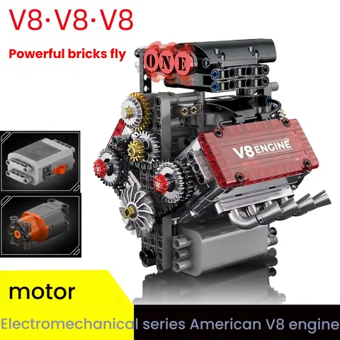 V8 Engine Electric Simulation Building Block Model Drive Assembly Blocks Technical Car Parts Creative Toys Gifts For Boys