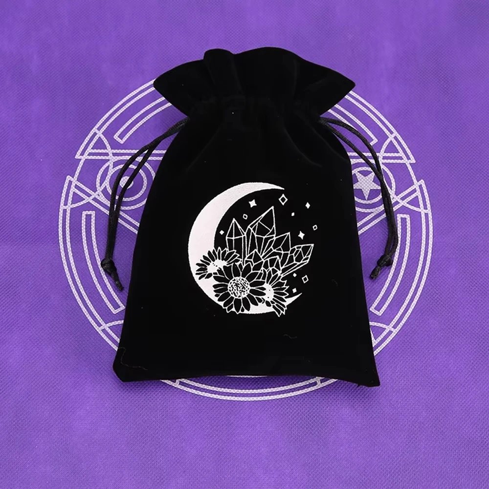 Velvet Drawstring Tarot Storage Bag with Embroidery Design