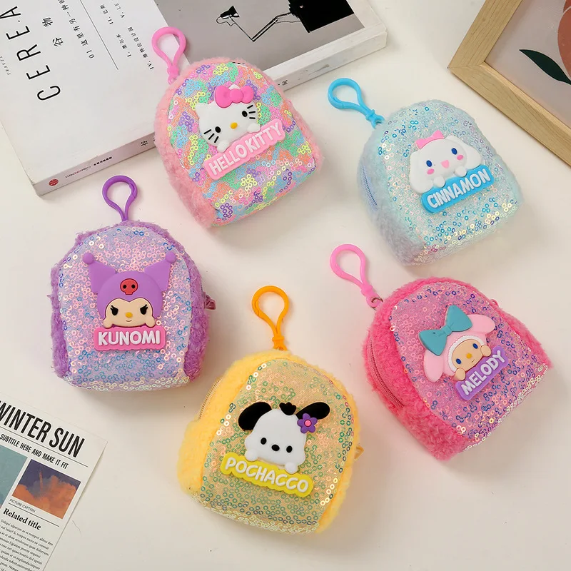 

5/10pcs Sanrio Cute Coin Purse Keychain Pendant Anime Kurome Melody Colorful Sequin Student Card Bag School Bag Decoration Gift