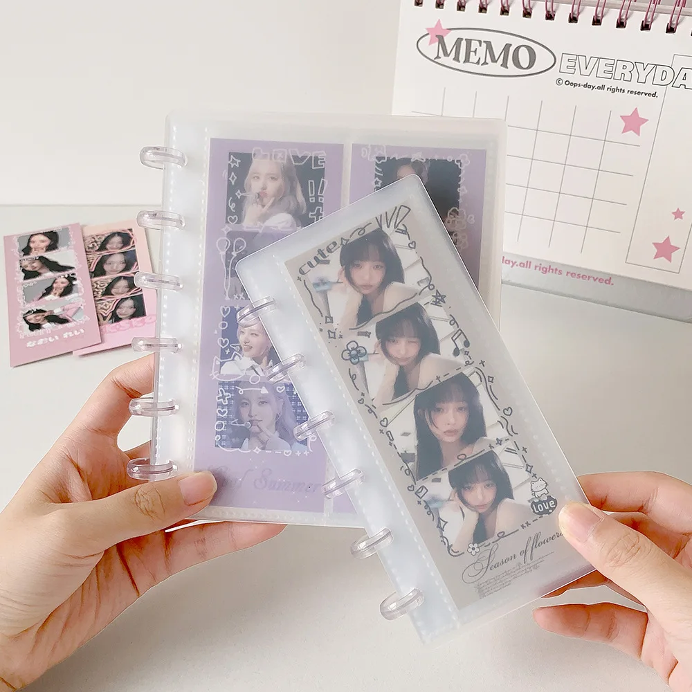 Korean Style Disc-Bound Photo Strip Album, Four-Frame Photo Booth Storage Book, Loose-Leaf Binder for Students & Fans