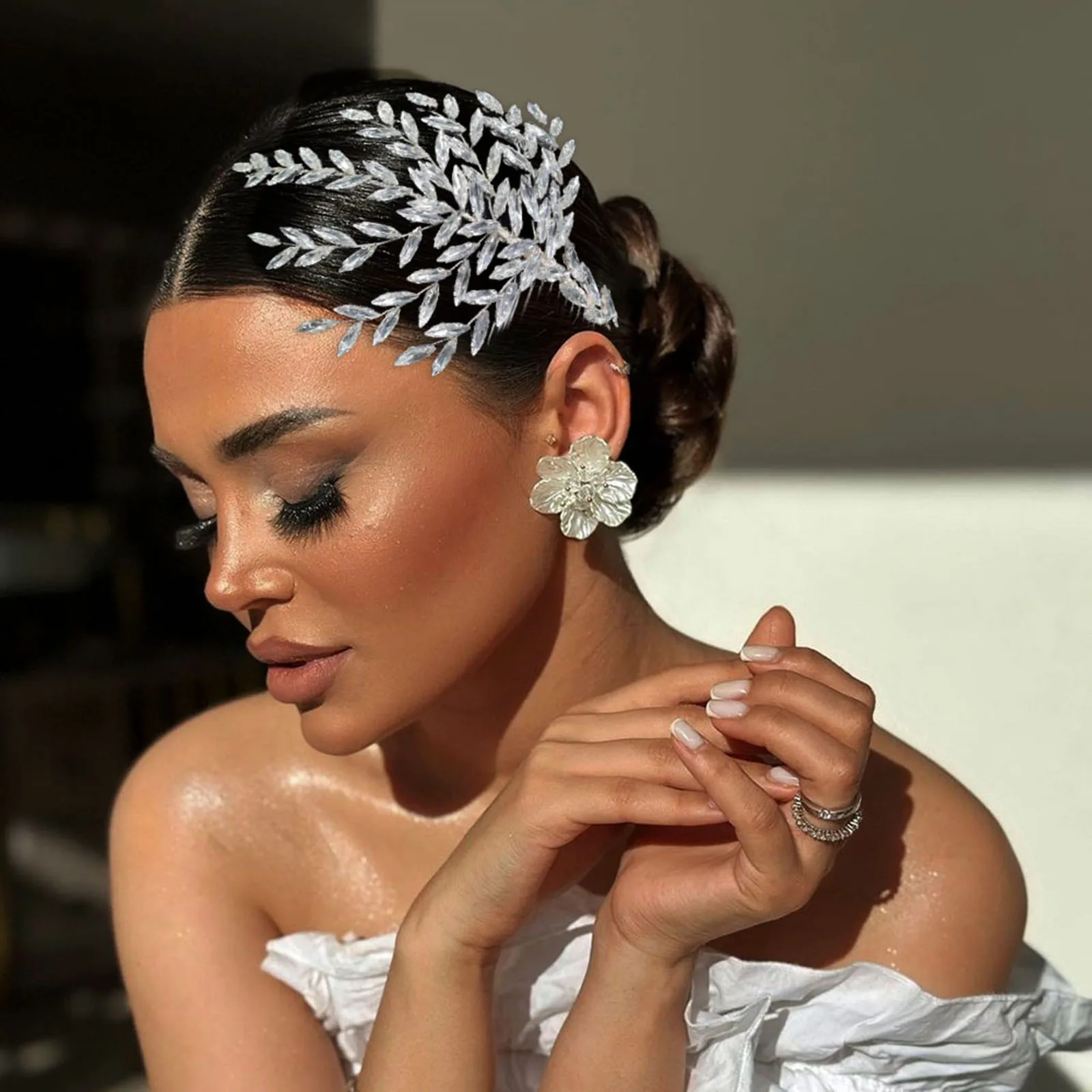 DZ073 tocado de boda de cristal plateado, accesorios para el cabello nupcial con diamantes de imitación, diadema de novia, pieza para el cabello de hoja para mujeres y niñas