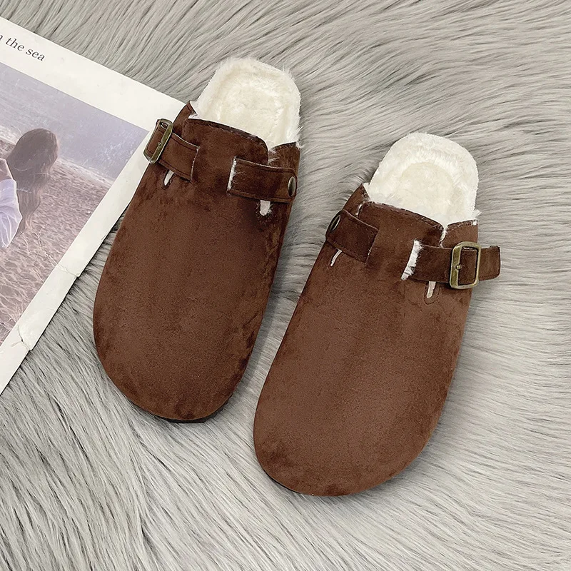 Comwarm Plüschfutter-Hausschuhe für Damen und Herren, rutschfeste Indoor-Slides, flauschige, bequeme Outdoor-Unisex-Mules mit verstellbarer Schnalle – Detail 8