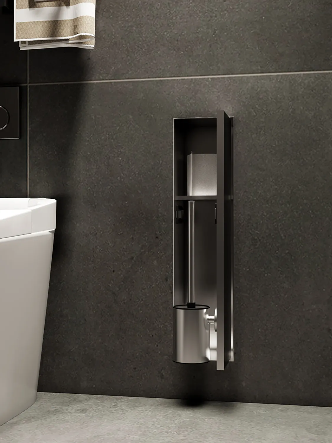Embedded toilet brush rack stainless steel premium tissue storage custom spray gun wall cabinet wall locker