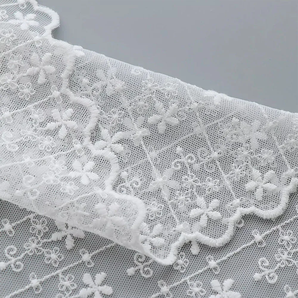 Pure White Cotton Thread Embroidered Soft Mesh Fabric, Clothing Sewing Accessories, DIY Decoration