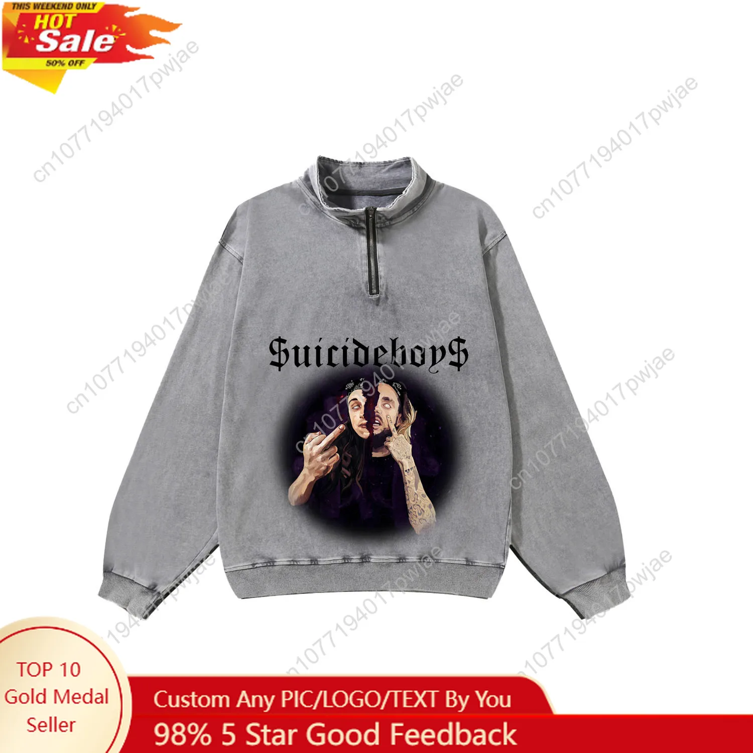 

Suicideboys Hip hop Singer Custom Retro Sweatshirt Mans Womans Half Zipper Vintage Sweat Shirt Photo Custom Made Tops