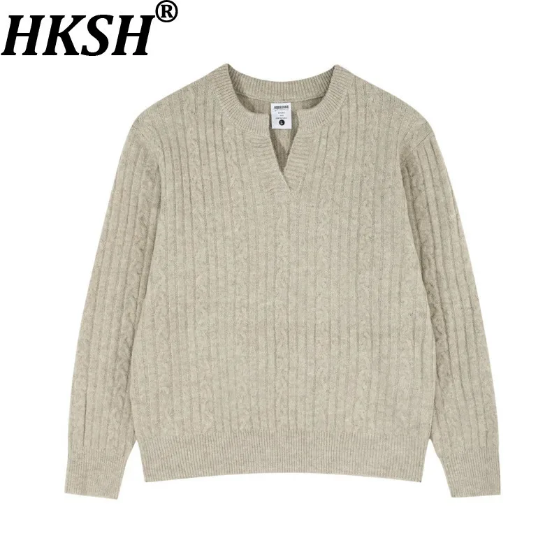 

HKSH Autumn Winter New Men's Tide Vintage Loose Pullover Sweater Trend Retro High Street Punk Casual Elegant V-Neck Tops HK12503