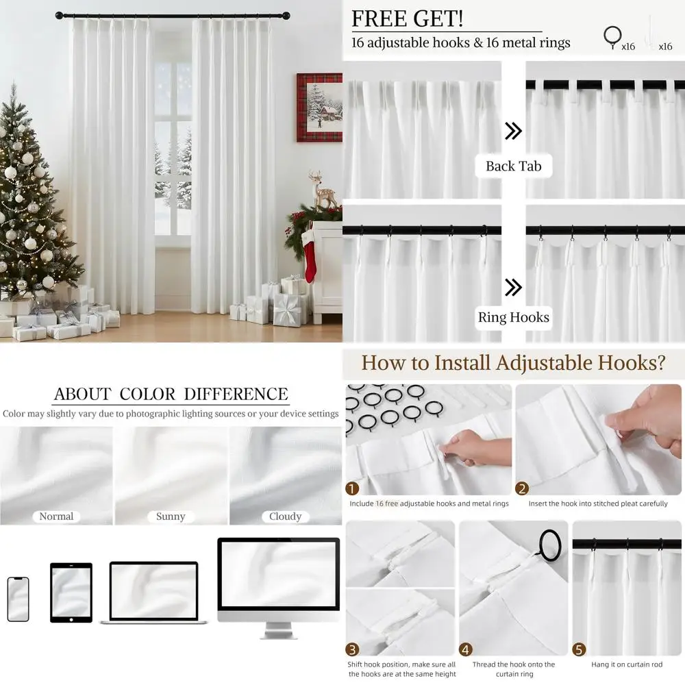 

90 Linen-Look Semi-Sheer Curtains for Living Room, Bedroom, and Holiday Decor, Cream White, 2 Panels