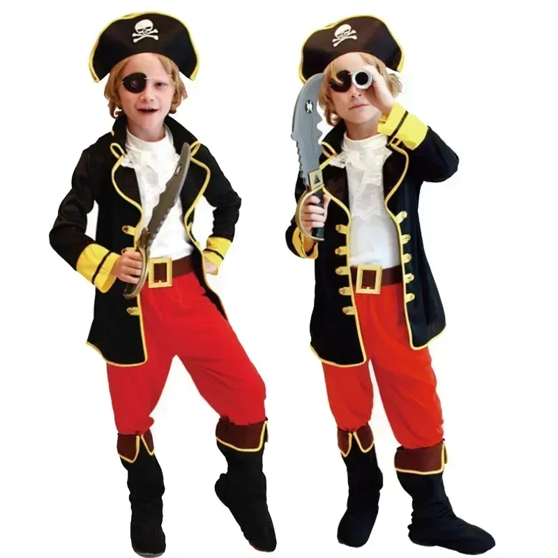 New Kids Boys Pirate Costume Children Captain Jack Cosplay set for Christmas New Year Purim Pirate Clothes Halloween Costumes