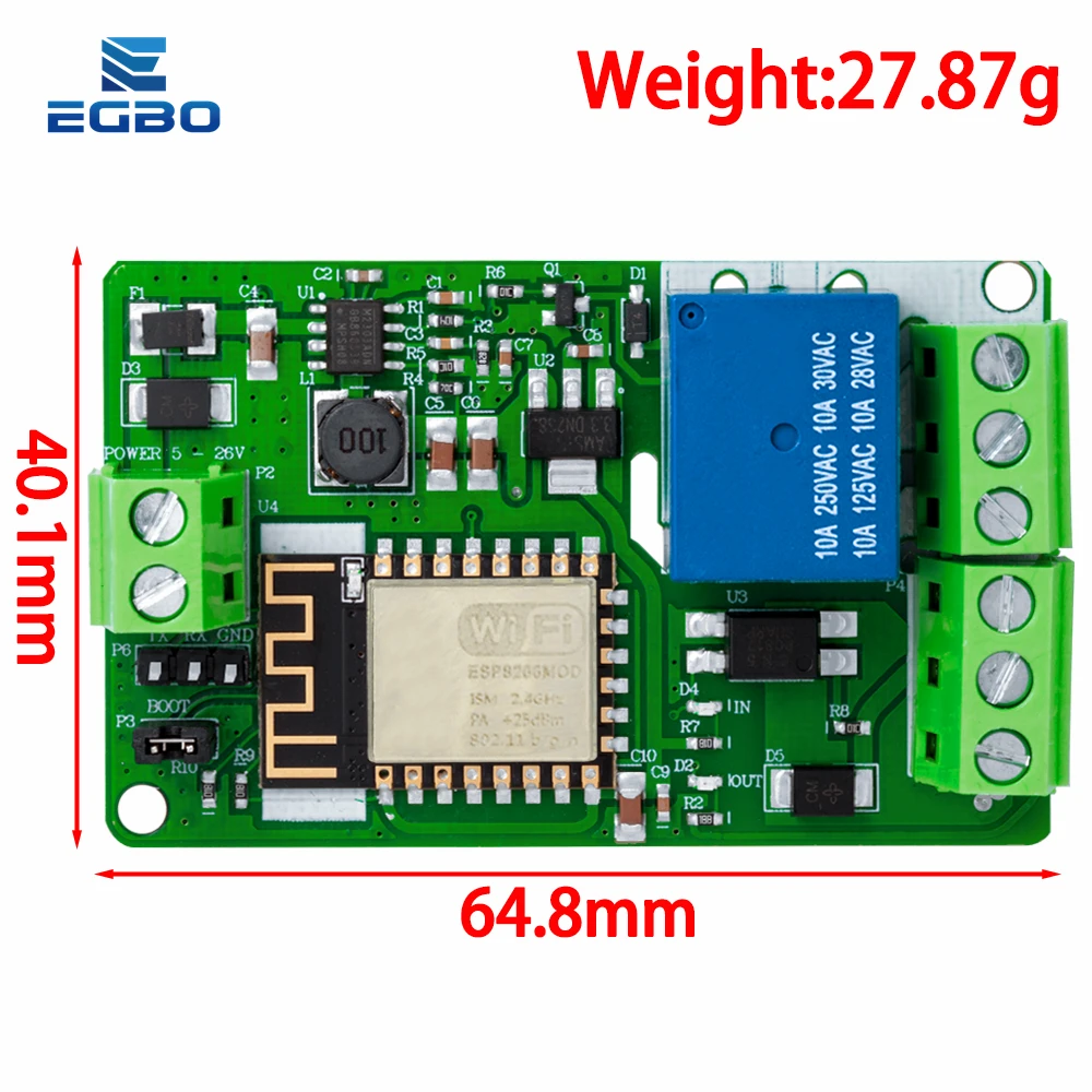 ESP8266 ESP-12F WIFI Wireless Module 1 Channel Relay Shield Overcurrent Protection Wi-Fi Network Relay Module 10A DC 7-30V